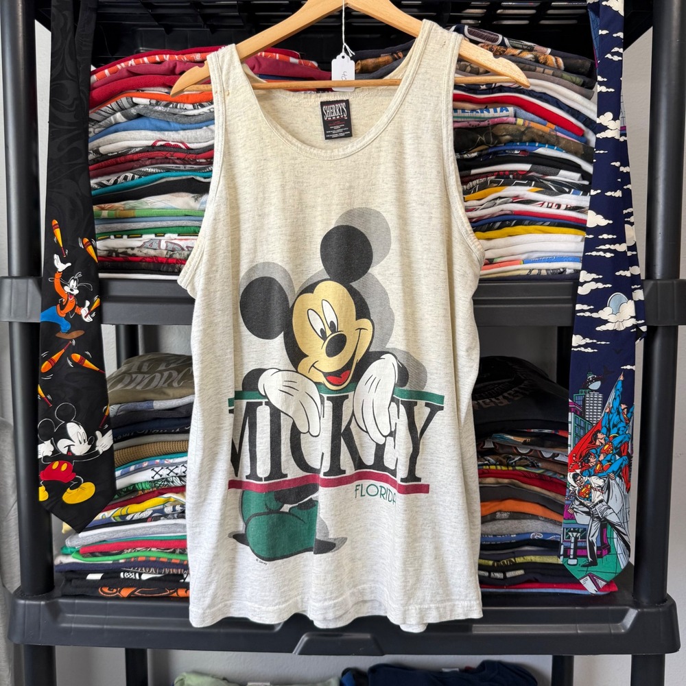Vintage Oatmeal Mickey Mouse Florida Tank Top Large Light Marks
